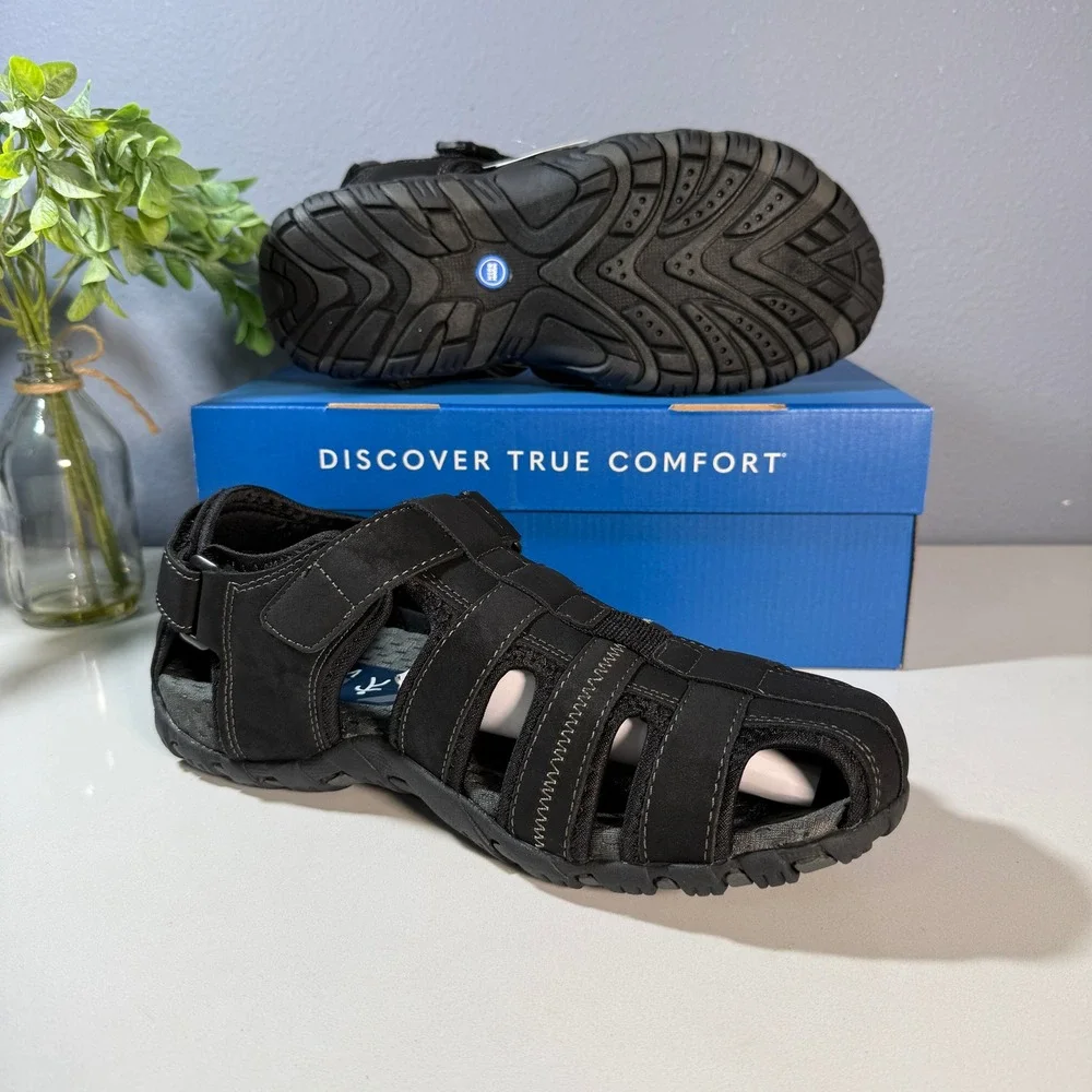 Nunn Bush Mens Black Fisherman Sandals‎ Hook and Loop Comfort Size 9
